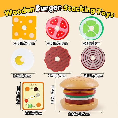 Wooden Burger Sorting Stacking Toys, Hamburger Toy for Toddlers, Educational Montessori Fine Motor Toys