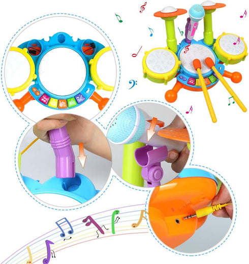 Set 1-3, 2 6 12 18 POKONBOY Kids Drum for Toddler Musical Instruments Learning Toys with Drum Sticks Adjustable