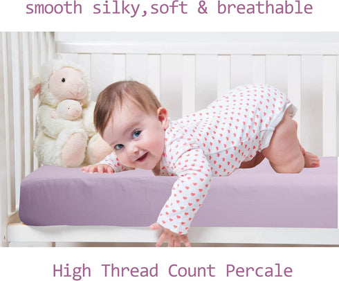 28x52 Baby Crib Fitted Sheet Poplin Natural Cotton for Standard Crib &Toddler Mattress Sheet Cover Solid Purple Girl
