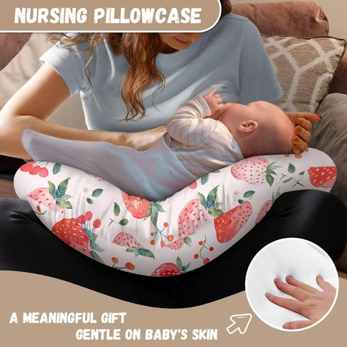 Strawberry Nursing Pillow Covers Reversible and Soft Feeding Pillow Slipcover Fits Standard Infant Nursing Pillow