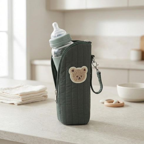 Generic Cute Bear Portable Thermal Bottle Bag with Handle Aluminum Foil Hanging Insulation Pouch for Travel Outgoing