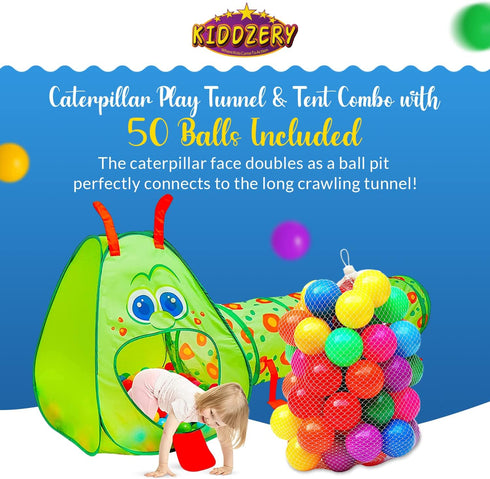 50 2 Kiddey Caterpillar Kids Play Tunnel and Tent with Balls Pc. Crawl Through Baby Ball Pit Pop up for Toddler