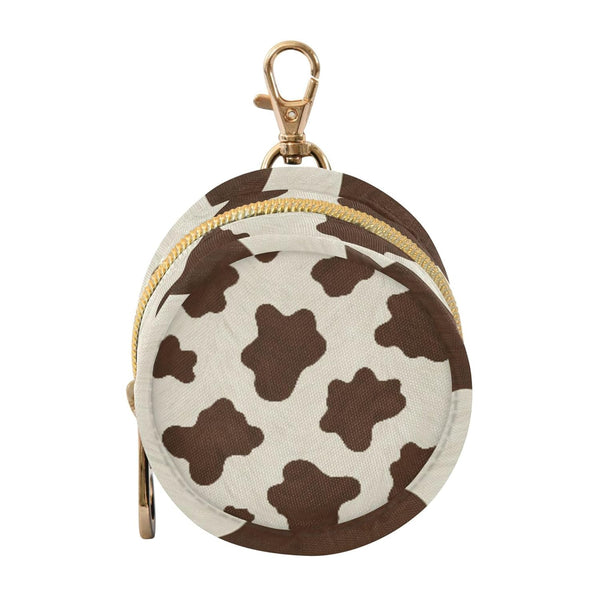 PYBUG Cow Print Round Pacifier Storage Case, Polyester & TPU Lined with Hook