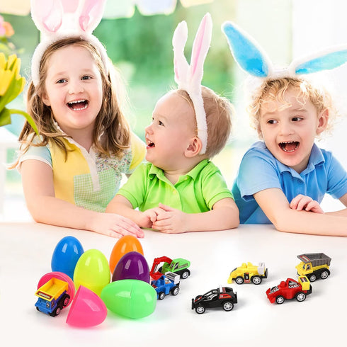 Twister.CK 12 3-6 Pcs Easter Eggs Prefilled with Pull Back Cars for Year Old Boys, Pull Back Construction Vehicle