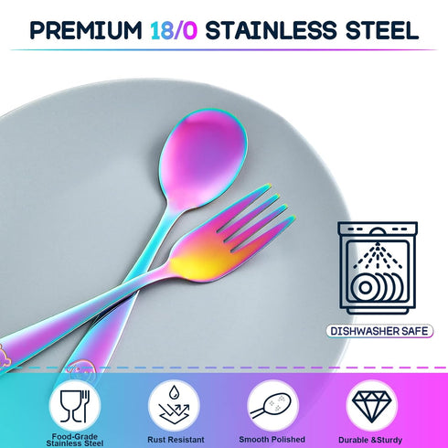VITEVER 10 Pack Toddler Utensils, Stainless Steel Rainbow Silverware Set for Kids, Includes Forks and Spoons,