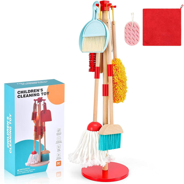 WHOHOLL Wooden Kids Cleaning Toy Set Toddler Broom and Dustpan Set for