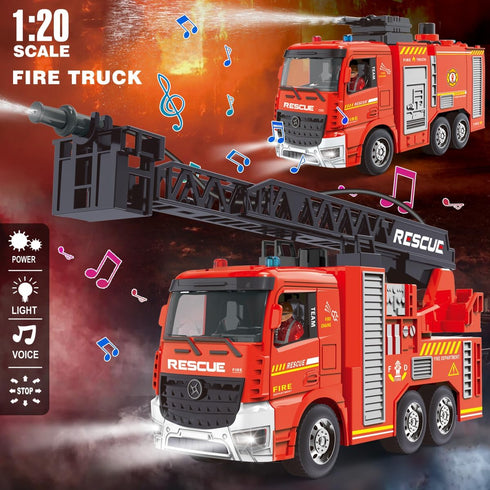 Leopmase Set, 2 2 4 Remote Control Fire Truck, RC Fire Truck Toy Firetruck with Fire Extinguisher, Dolls, Traffic