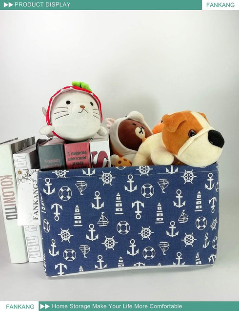 FANKANG Foldable Canvas Laundry Basket, Nursery Hamper with Waterproof PE Coating, Rec-Sailboat