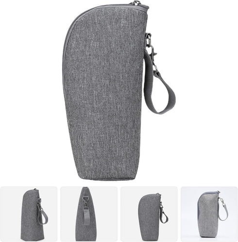 VOSAREA Insulated Bottle Bag Thermal Nursing Bottle Pouch Leak-proof Grey Portable Breast Milk Storage for Outdoor