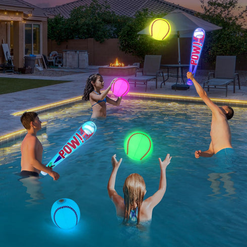 Pool Toys Beach Games for Kids - Inflatable Baseball with LED Light-up Glow in The Dark Bat for Outdoor Fun