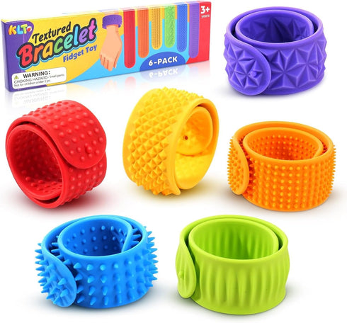 Sensory Fidget Toys for Kids: Textured Silicone Slap Bracelets 6 Pack, Stress