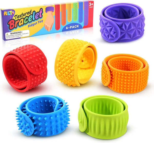 Sensory Fidget Toys for Kids: Textured Silicone Slap Bracelets 6 Pack, Stress