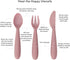ezpz Happy Utensils - 24 Months+ (Blush) - BPA Free Toddler Utensils - Fork, Spoon and Knife for Toddlers and Preschoolers - Kids Utensils for Self-Feeding Development by ezpz