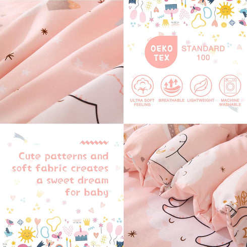 Set, 4 Set, JSD Pink Unicorn Toddler Bedding Piece Bed-in-a-Bag Toddler Microfiber Comforter Sheet All Season Machine