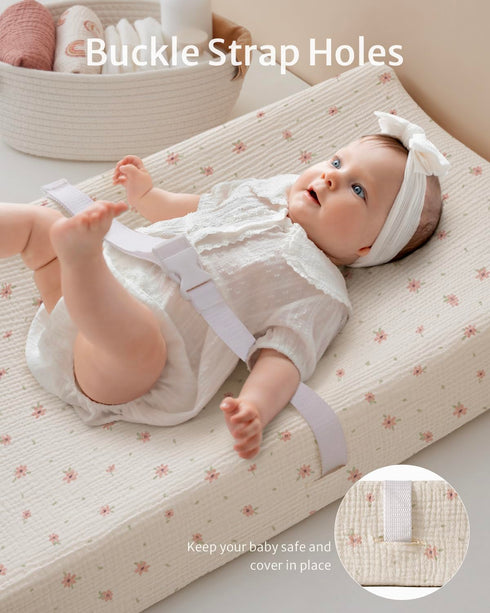2Pack Blissful Diary Muslin Changing Pad Cover for Baby Girls, Ultra Soft Breathable Cotton, Baby Diaper Change Table