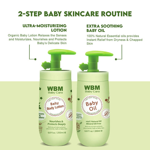 WBM Baby Oil & Lotion Set for Soft, Healthy Skin Care, Moisturizing Newborn Essentials with 100% Natural Ingredients