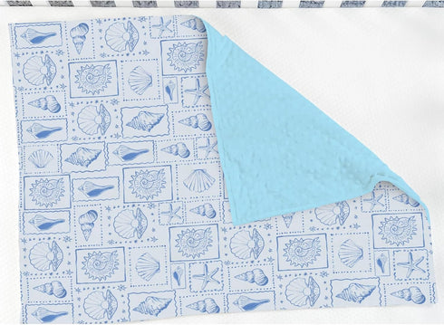 Summer 30x40 Blue Seashells Baby Blanket for Girl Boy Boho Beach Conch Soft Mink Dotted Backing Double Layer Swaddle