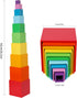 2 TOWO Wooden Stacking Boxes Rainbow Colours-Nesting and Sorting Cups Blocks for Toddlers-Stacking Cubes Educational