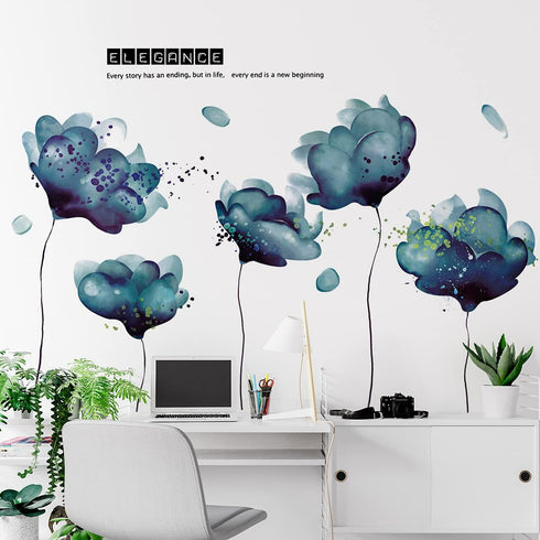 Amaonm Creative Removable 3D Light Blue Dream Flower Wall Sticker, Peel Stick Home Art Decor for Girls Bedroom