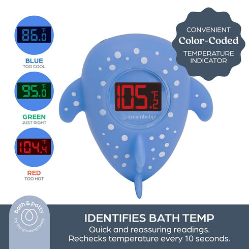 Dreambaby Whale Shark USB Rechargeable Baby Bath Thermometer - Instant Read, Digital Room and Baby Bathtub Water Fun