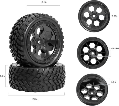 RC Station 12mm Hex RC Wheels and Tires for Hyper Go H16BM H14BM, 1/14 1/16 with Foam Inserts