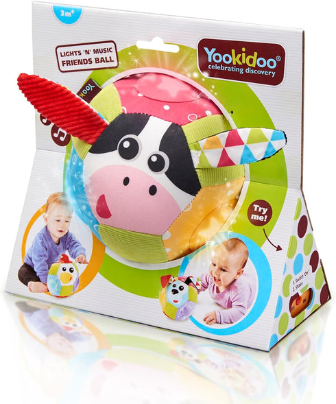Yookidoo Baby Lights N' Music Friends Ball A Soft Newborn Musical Ball Toy with Flashing Stars and Three Friendly Farm