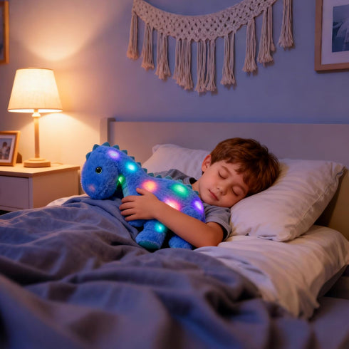 16'' Hopearl LED Plush Dinosaur Light up Stuffed Diplodocus Animal with Long Neck Night Lights Glow in The Dark