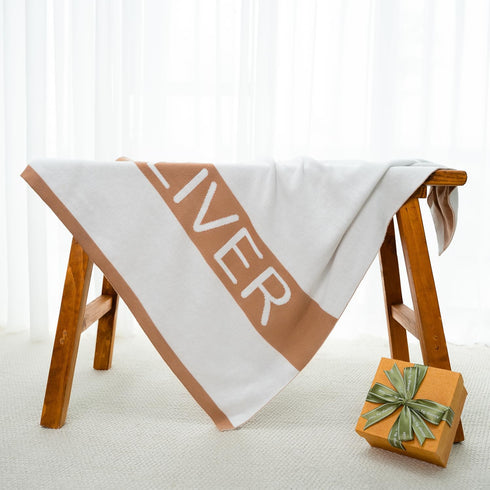 Personalized Name Knit Blanket Custom Woven Text Soft Minimal Style Comfort Throw for Newborn Infant Toddler Nursery