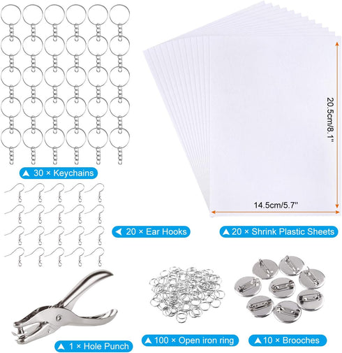 ASTARON 181Pcs Shrinking Plastic Sheets Kit includes 20 Shrinking Film Art Paper and 161 Pcs Shrinkles Keychains Making Accessories for Kids Craft and Art Supplies by ASTARON
