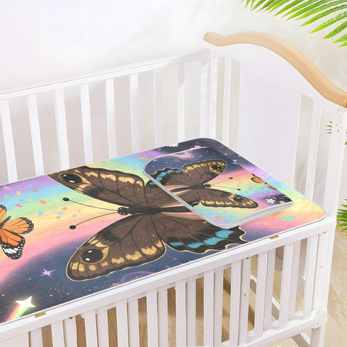 SyXIOP 28" 52" Colorful Rainbow Butterfly Cooling Baby Crib Mattress x Breathable Mattress Protector pad for Kids