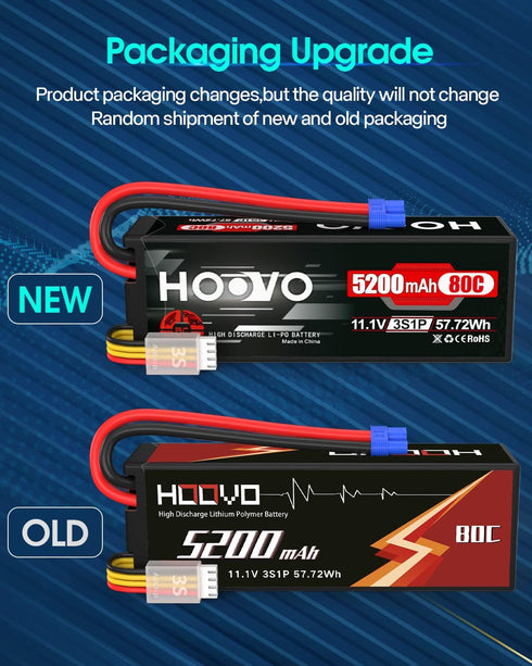 HOOVO 11.1V 3S Lipo Battery 5200mAh 80C Hard Case with EC3 Connector for RC Car Boat Truck Heli