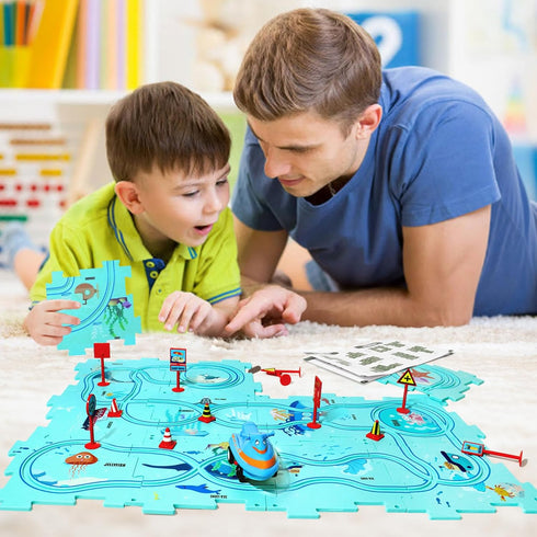 Set, 3-5 3 4 5 6 Puzzle Track Car Play Plastic Puzzles for Kids Ages with Vehicles, Electric Trolley Puzzle, Car Tracks