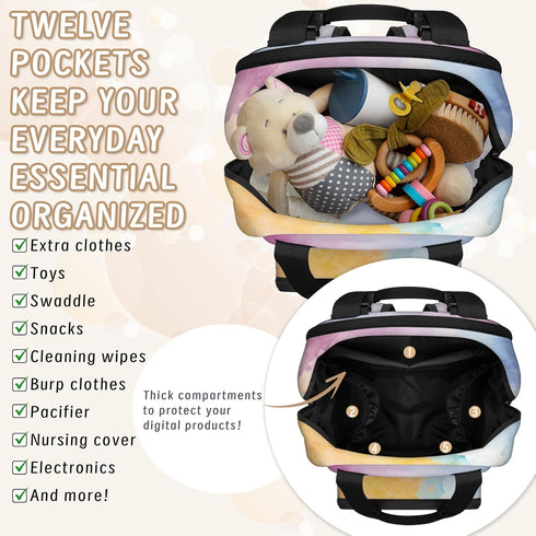 Shoblo Backpack Color Tie Dye Diaper Bag for Travel, Waterproof Diaper Bag with Insulated Bottle Pockets & USB Port