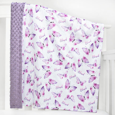BORITAR Baby Blanket for Girls, Soft Plush Minky Fabric, Double Layer Dotted Backing with Elegant Purple Butterfly (30