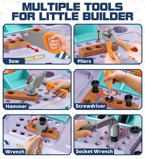 (32.5 Inches Set 2-in-1 Toolbox, 3-5, Lehoo Castle Kids Tool Bench Tall), Toddler Tool with Electric Drill, Workbench