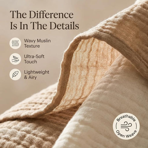 Pack 2 Cozy Set, 40x40 Inches Tummy Muslin Swaddle Blankets of Light Brown & Beige Neutral Baby Blankets, Muslin Baby