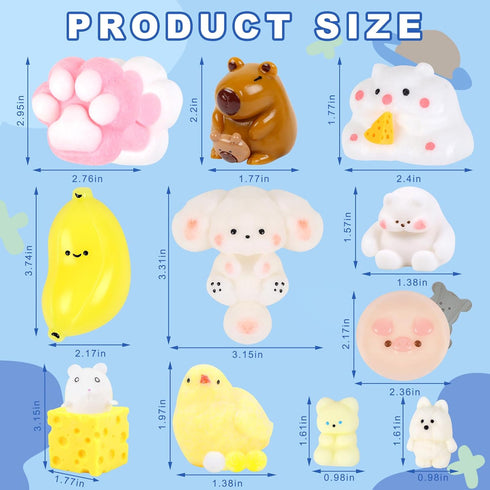 12 Pack Taba Squishy Toys Kit Pcs, Fufu Squishy Include Taba Squishy Paw, Hamster, Chick, Dog, Pig, Banana, Bear