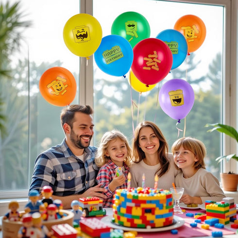 SUNBEAUTY 18 Pcs Building Block Party Balloons Brick Theme Kids Birthday Supplies Decorations in 6 Colors