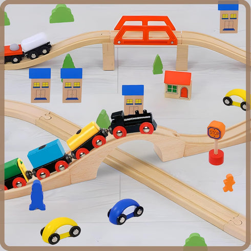 1 Pack Wood Train Track Expansion Wooden Train Track Accessories Bridge Connectors Compatible with Most Major Toy