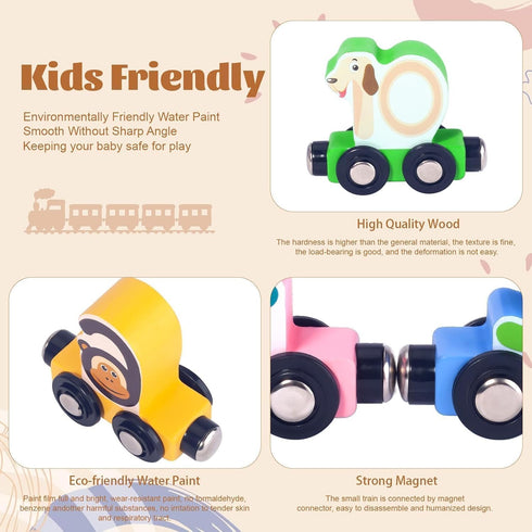 12pc Wooden Magnetic Train Track Set for Toddlers, Montessori Educational Baby Toy for 2-5 Year Olds