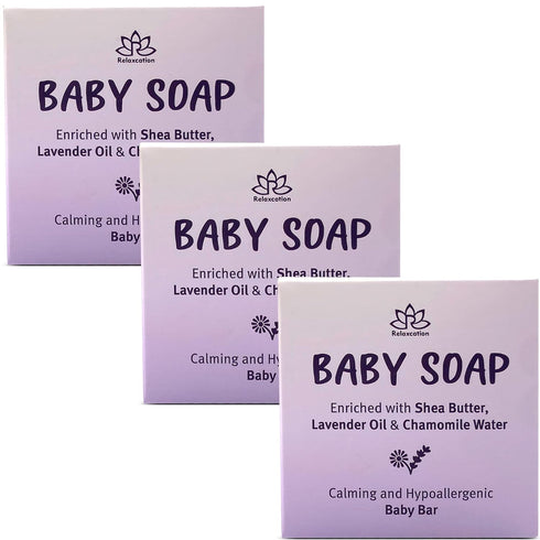 (3-pack) Relaxcation Baby Soap Bar with Lavender Essential Oils, Organic Chamomile Water and Moisturizing Shea Butter
