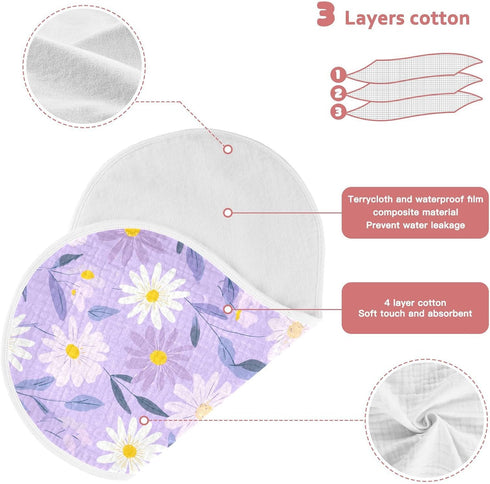 decor gift 4 Pack 22x11in Cotton Neutral Burp Cloths Easy Care Sunflower Pastel Purple Yellow Baby spit up Cloth