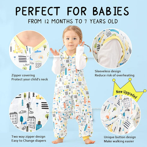 WONDAY Toddler Sleep Sack, Sleep Sack 2t-3t, Sleep Sack Baby Wearable Blanket, Sleeping Bag Summer Toddler Baby Sleep Sacks with Feet, Sleeveless Soft Toddler Sleeping Sack