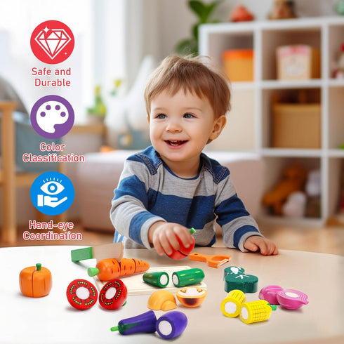 Set Set Wooden Play Food for Toddlers Toys Pretend Play Kitchen Accessories Veggies Cutting for Kids Gift for Boys