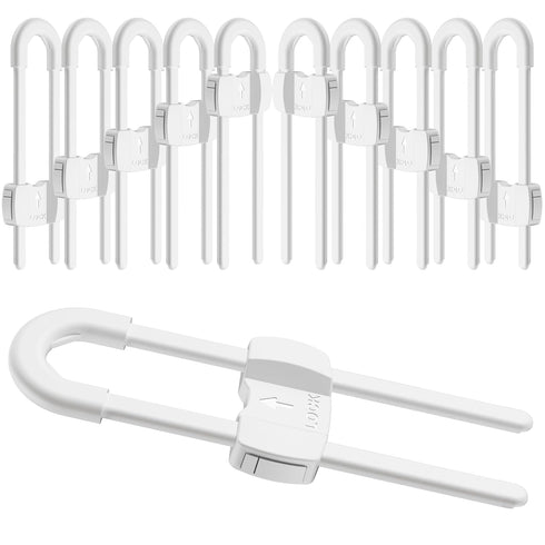 TERDEWE (10 pack white) 4 button Cabinet Locks, U-Shaped Proofing Drawers Safety Child