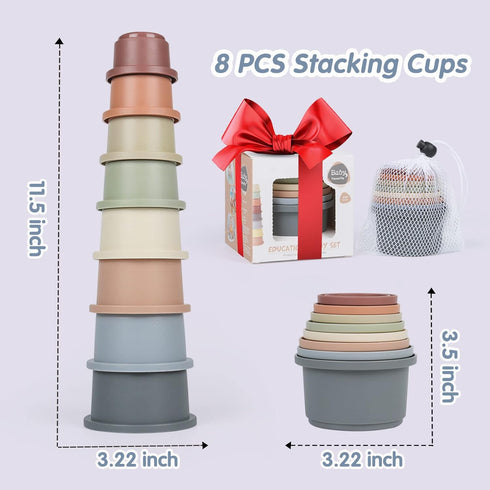 Stacking Cups Baby Toy for 6-12 Months, Toddler Nesting Cups Set, 8PCS Stackable Bath Toy for 1-3 Years Old