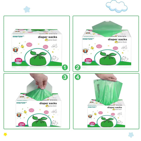 500 Count Baby Disposable Diaper Bags Easy-To-Tie Diaper Sacks Enhanced Odor Control with Lemon Scent for Diaper