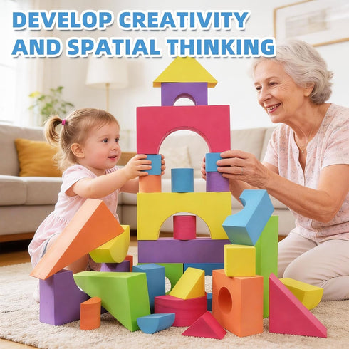 Set, 30) Large Building Foam Blocks for Toddlers, EVA Stacking Foam Building Blocks Toy Non-Toxic, Washable, Early