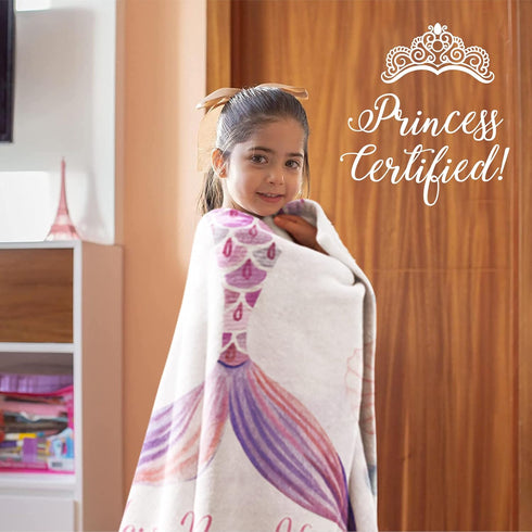 60x80) Personalized Blanket for Girls | Custom Mermaid Fleece Throw | Purple Kids Throw | Baby Girl Blanket for Room