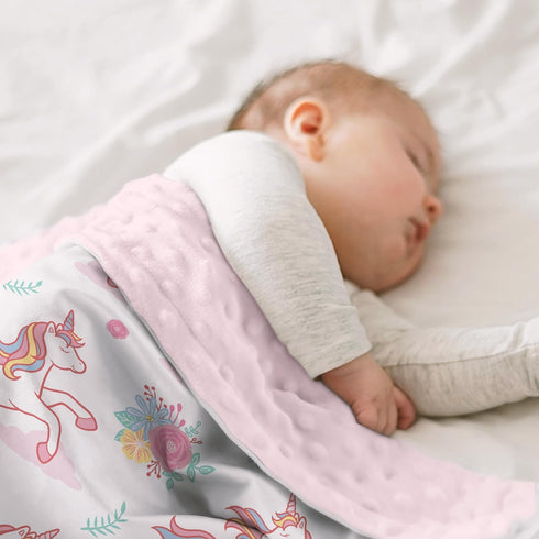 SANDJEST Unicorn Baby Blanket, 30 x 40, Kids Throw Minky Blanket with Double Layer Dotted Backing, Birthday Gift